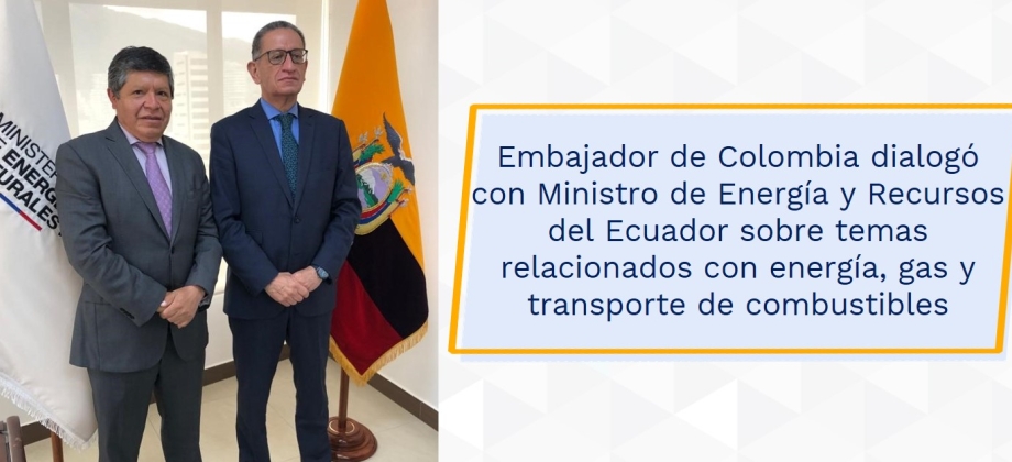 Embajador de Colombia dialogó con Ministro de Energía y Recursos del Ecuador sobre temas relacionados con energía, gas y transporte de combustibles